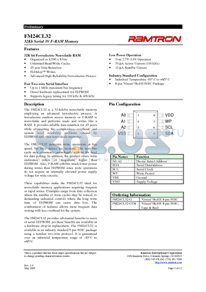 FM24CL32-GTR datasheet - 32Kb Serial 3V F-RAM Memory