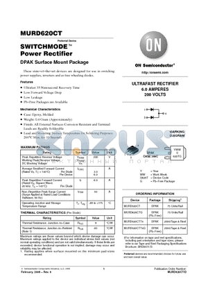 MURD620CTT4G datasheet - ULTRAFAST RECTIFIER 6.0 AMPERES 200 VOLTS