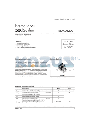 MURD620CTTR datasheet - Ultrafast Rectifier