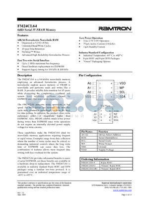 FM24CL64_07 datasheet - 64Kb Serial 3V FRAM Memory