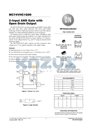 MC74VHC1G09 datasheet - 2−Input AND Gate with Open Drain Output