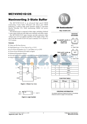 MC74VHC1G125DFT1G datasheet - Noninverting 3-State Buffer