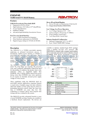 FM24V05 datasheet - 512Kb Serial 3V F-RAM Memory