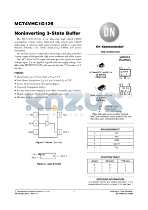 MC74VHC1G126DFT2 datasheet - Noninverting 3−State Buffer