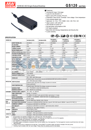 GS120A24 datasheet - 120WAC-DC Single Output Desktop