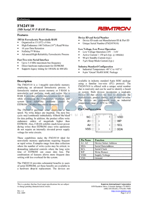 FM24V10 datasheet - 1Mb Serial 3V F-RAM Memory