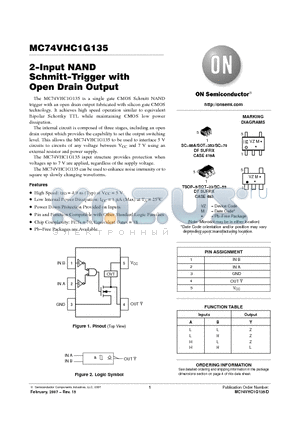 MC74VHC1G135 datasheet - 2−Input NAND Schmitt−Trigger with Open Drain Output