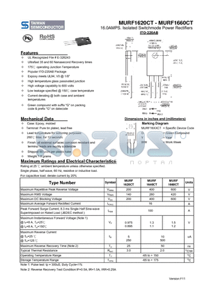 MURF1620CT datasheet - 16.0AMPS. Isolated Switchmode Power Rectifiers