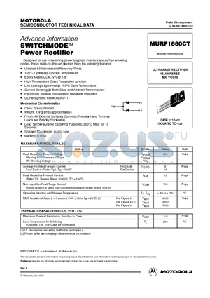 MURF1660CT datasheet - ULTRAFAST RECTIFIER 16 AMPERES 600 VOLTS