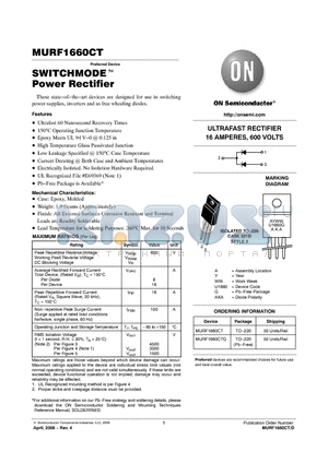 MURF1660CT datasheet - ULTRAFAST RECTIFIER 16 AMPERES, 600 VOLTS