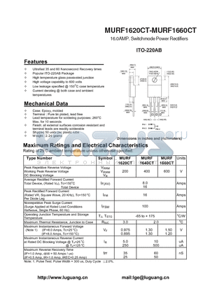 MURF1660CT datasheet - 16.0AMP. Switchmode Power Rectifiers