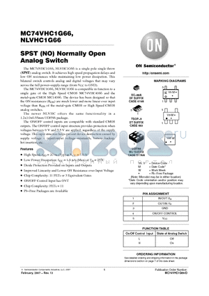 MC74VHC1G66DFT1G datasheet - SPST (NO) Normally Open Analog Switch