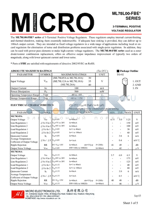 ML78L15A datasheet - 3-TERMINAL POSITIVE VOLTAGE REGULATOR