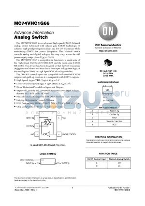MC74VHC1G66 datasheet - Analog Switch