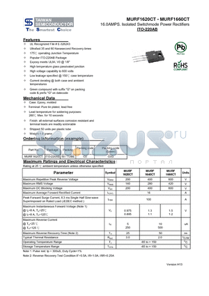 MURF1660CT datasheet - 16.0AMPS. Isolated Switchmode Power Rectifiers
