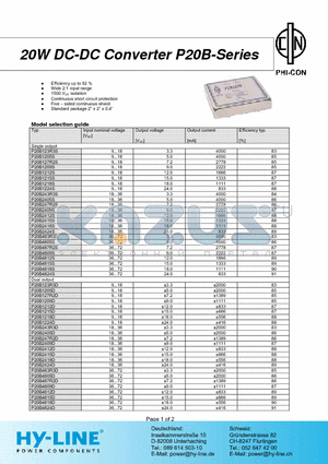 P20B1224D datasheet - 20W DC-DC Converter P-20B-Series