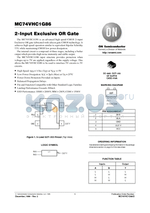 MC74VHC1G86 datasheet - 2-Input Exclusive OR Gate