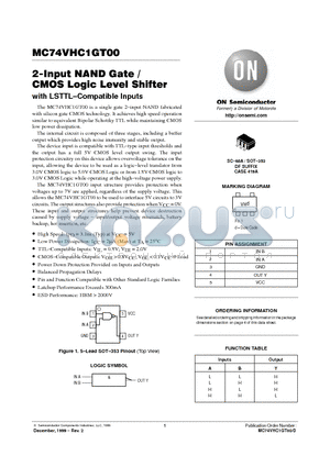 MC74VHC1GT00 datasheet - 2-Input NAND Gate/CMOS Logic Level Shifter