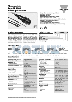 EF1801PPAS datasheet - Photoelectrics Fiber Optic Sensor