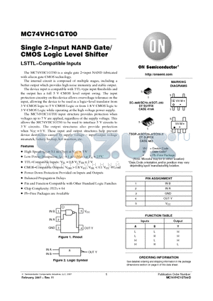 MC74VHC1GT00DTT1 datasheet - Single 2−Input NAND Gate/CMOS Logic Level Shifter LSTTL−Compatible Inputs