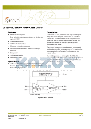GS1508-CTAE3 datasheet - HDTV Cable Driver