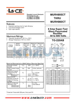 MURH805CT datasheet - 8Amp super fast glass passivated rectifier 50to600 volts