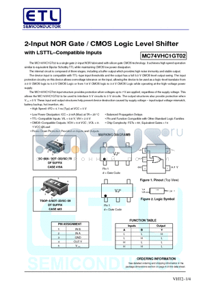 MC74VHC1GT02DFT1 datasheet - 2-Input NOR Gate / CMOS Logic Level Shifter
