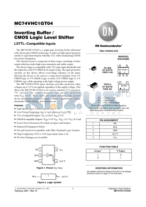 MC74VHC1GT04 datasheet - Inverting Buffer / CMOS Logic Level Shifter CMOS Logic Level Shifter