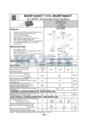 MURF1620CT datasheet - 16.0 AMPS. Switchmode Power Rectifiers