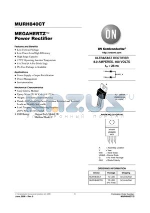 MURH840CT_08 datasheet - MEGAHERTZ Power Rectifier