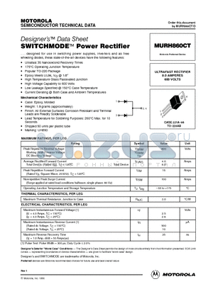 MURH860 datasheet - ULTRAFAST RECTIFIER 8.0 AMPERES 600 VOLTS