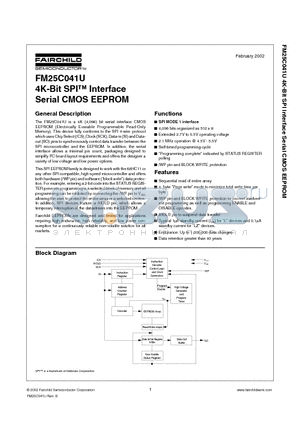 FM25C041 datasheet - 4K-Bit SPI Interface Serial CMOS EEPROM
