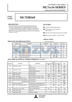 ML7XX16 datasheet - 2.5Gbps InGaAsP DFB LASER DIODE