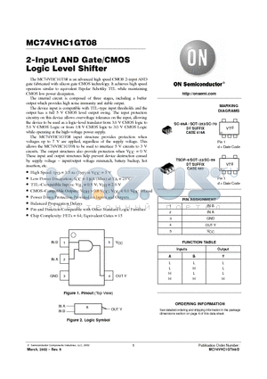 MC74VHC1GT08 datasheet - 2-Input AND Gate/CMOS Logic Level Shifter