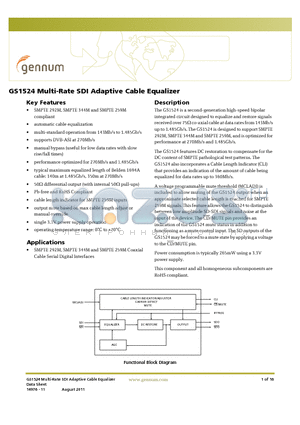 GS1524-CKDE3 datasheet - Multi-Rate SDI Adaptive Cable Equalizer