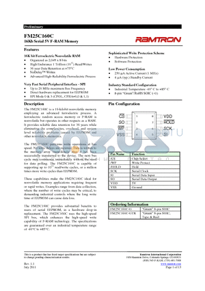 FM25C160C-G datasheet - 16Kb Serial 5V F-RAM Memory