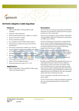 GS1524ACTDE3 datasheet - Adaptive Cable Equalizer