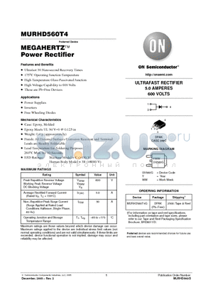 MURHD560T4 datasheet - MEGAHERTZ TM Power Rectifier