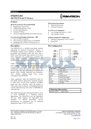 FM25CL04-S datasheet - 4Kb FRAM Serial 3V Memory