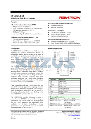 FM25CL64B datasheet - 64Kb Serial 3V F-RAM Memory