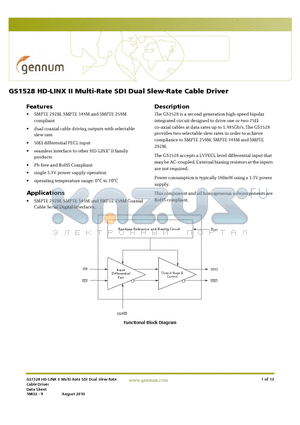 GS1528-CKAE3 datasheet - HD-LINX II Multi-Rate SDI Dual Slew-Rate Cable Driver