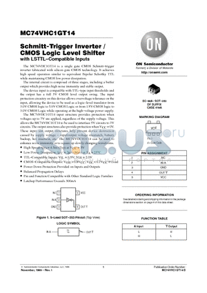 MC74VHC1GT14DFT1 datasheet - Schmitt-Trigger Inverter/CMOS Logic Level Shifter