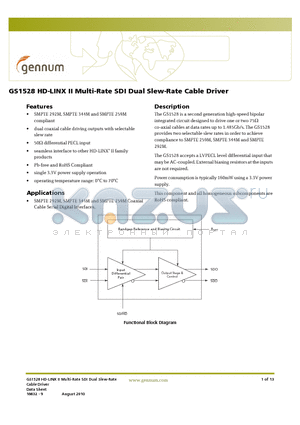 GS1528-CTAE3 datasheet - HD-LINX II Multi-Rate SDI Dual Slew-Rate Cable Driver