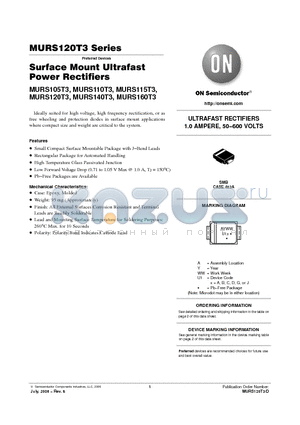 MURS105T3 datasheet - ULTRAFAST RECTIFIERS 1.0 AMPERE, 50−600 VOLTS