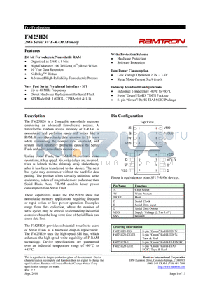 FM25H20-G datasheet - 2Mb Serial 3V F-RAM Memory