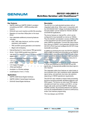 GS1531_08 datasheet - Multi-Rate Serializer with ClockCleaner