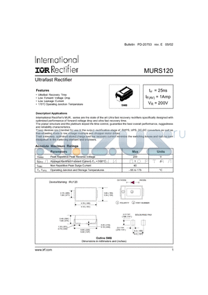 MURS120 datasheet - Ultrafast Rectifier