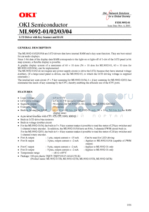 ML9092-03TB datasheet - LCD Driver with Key Scanner and RAM