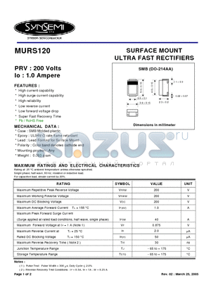 MURS120 datasheet - SURFACE MOUNT ULTRA FAST RECTIFIERS