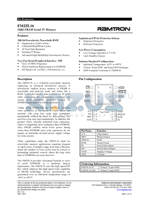 FM25L16-DG datasheet - 16Kb FRAM Serial 3V Memory